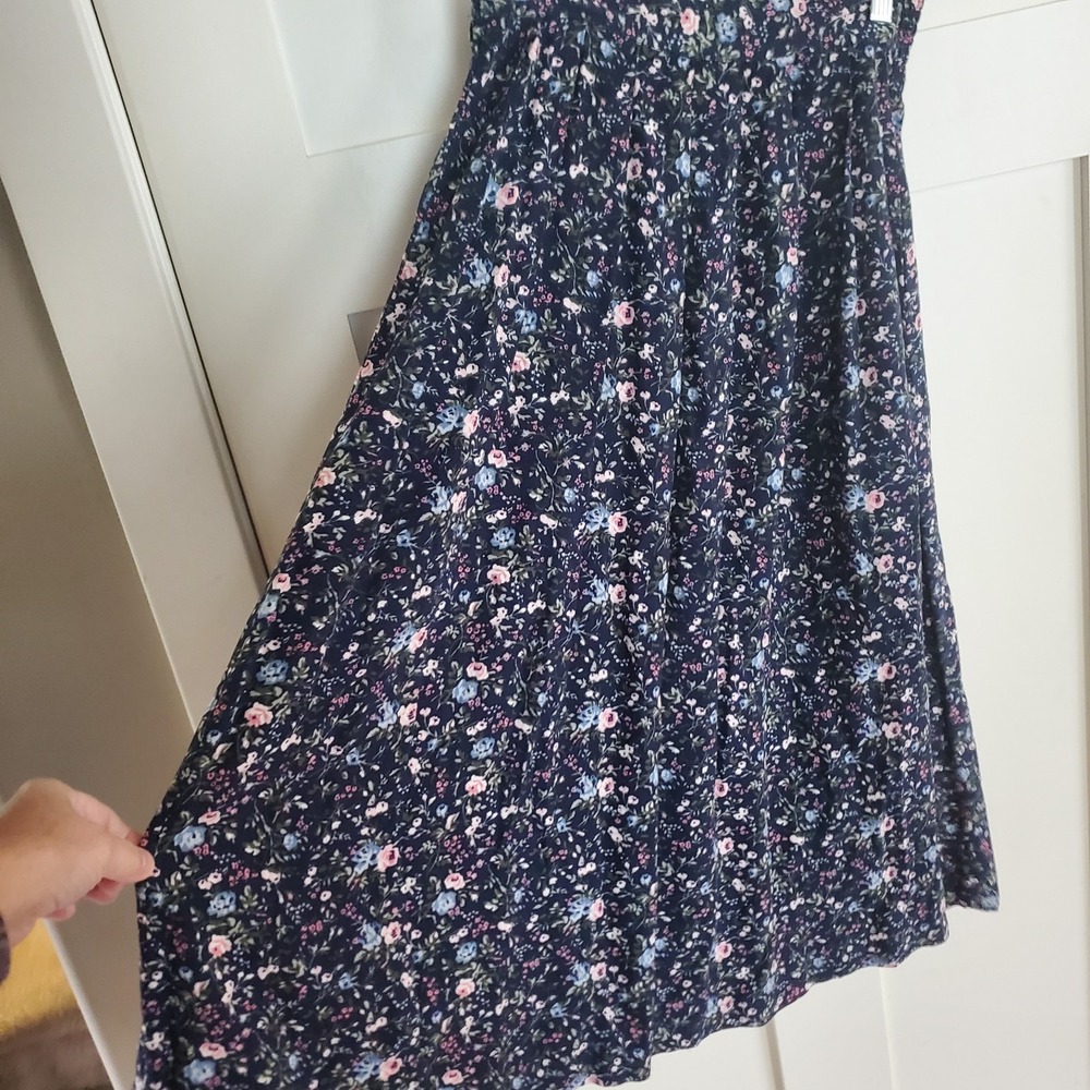 Vintage 90s Y2K Floral Prarie Cottagecore Midi Skirt Womens M 26-32" Waist Blue